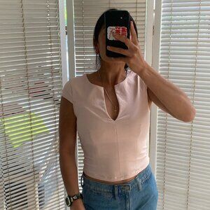 Bebe baby pink fitted t shirt deep v neckline-S